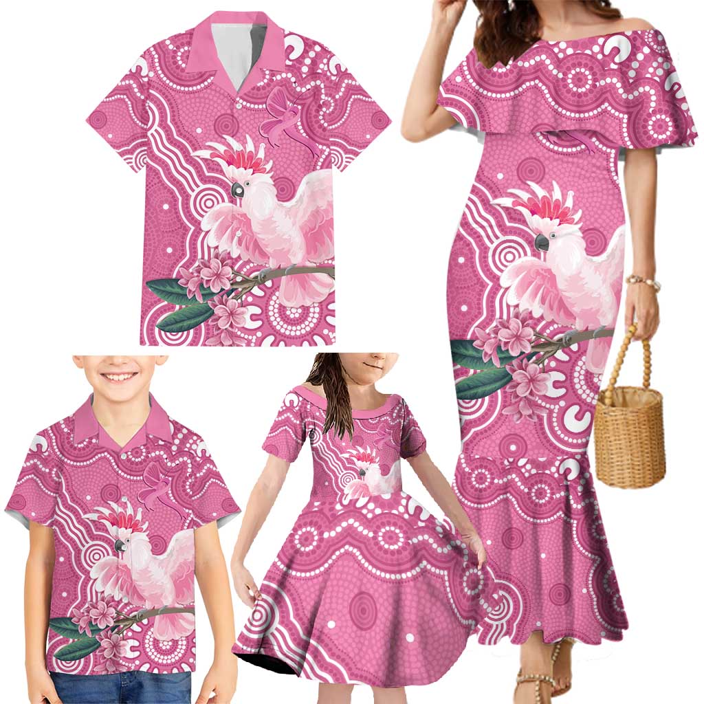 Australia Breast Cancer Awareness Family Matching Mermaid Dress and Hawaiian Shirt Pink Cockatoo Ribbon Aboriginal Art - Aussie Hoodie