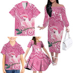 Australia Breast Cancer Awareness Family Matching Off The Shoulder Long Sleeve Dress and Hawaiian Shirt Pink Cockatoo Ribbon Aboriginal Art - Aussie Hoodie