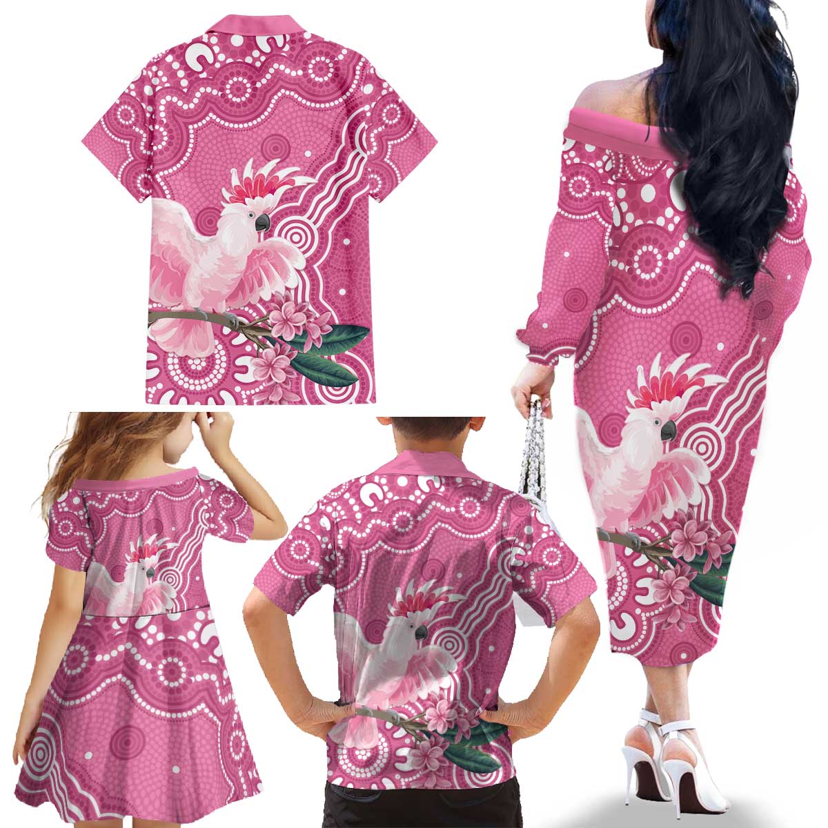 Australia Breast Cancer Awareness Family Matching Off The Shoulder Long Sleeve Dress and Hawaiian Shirt Pink Cockatoo Ribbon Aboriginal Art - Aussie Hoodie