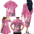 Australia Breast Cancer Awareness Family Matching Off The Shoulder Long Sleeve Dress and Hawaiian Shirt Pink Cockatoo Ribbon Aboriginal Art - Aussie Hoodie