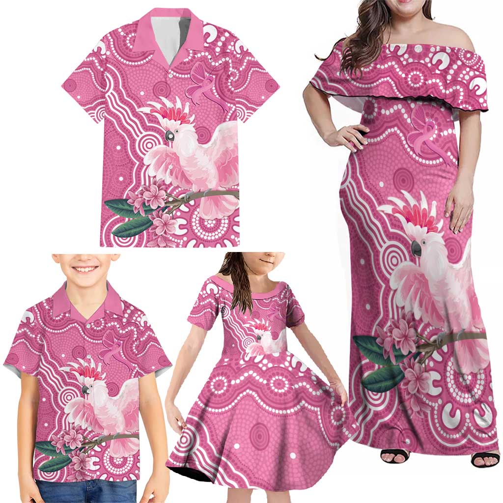 Australia Breast Cancer Awareness Family Matching Off Shoulder Maxi Dress and Hawaiian Shirt Pink Cockatoo Ribbon Aboriginal Art - Aussie Hoodie