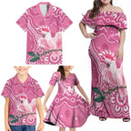 Australia Breast Cancer Awareness Family Matching Off Shoulder Maxi Dress and Hawaiian Shirt Pink Cockatoo Ribbon Aboriginal Art - Aussie Hoodie