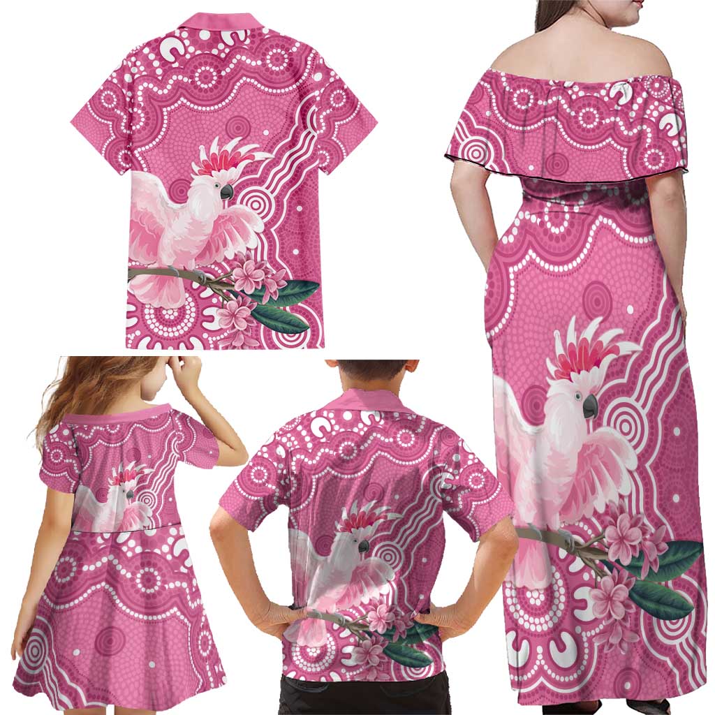 Australia Breast Cancer Awareness Family Matching Off Shoulder Maxi Dress and Hawaiian Shirt Pink Cockatoo Ribbon Aboriginal Art - Aussie Hoodie