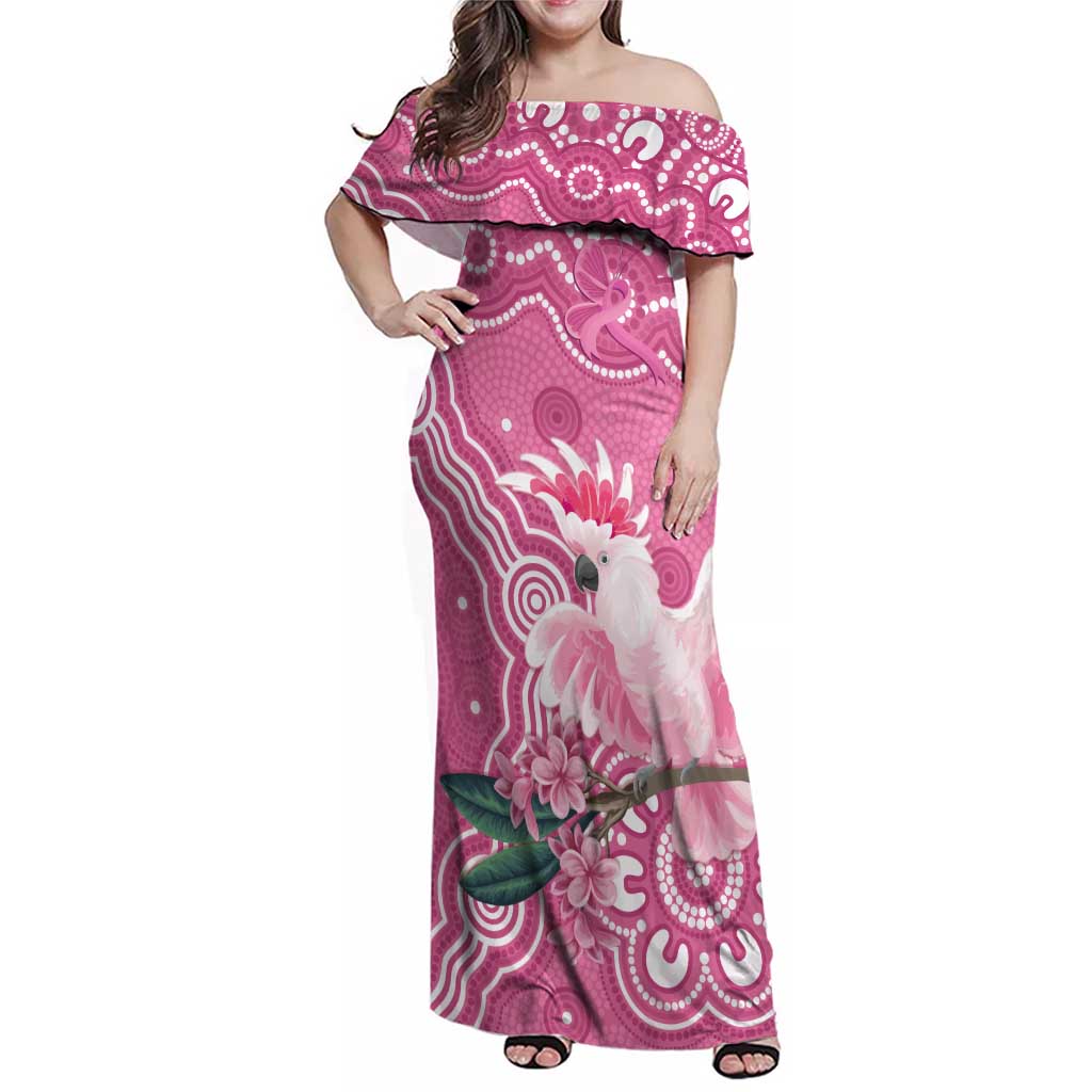 Australia Breast Cancer Awareness Family Matching Off Shoulder Maxi Dress and Hawaiian Shirt Pink Cockatoo Ribbon Aboriginal Art - Aussie Hoodie