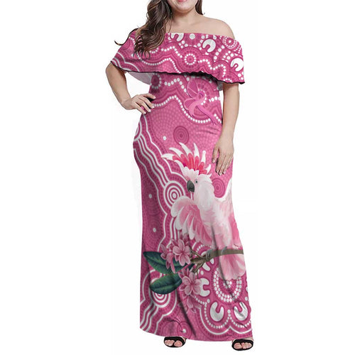 Australia Breast Cancer Awareness Family Matching Off Shoulder Maxi Dress and Hawaiian Shirt Pink Cockatoo Ribbon Aboriginal Art - Aussie Hoodie