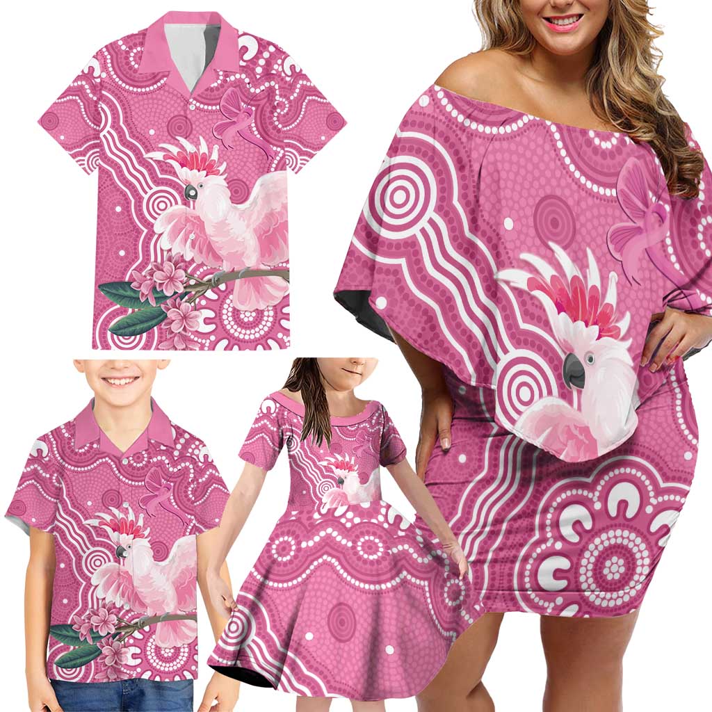 Australia Breast Cancer Awareness Family Matching Off Shoulder Short Dress and Hawaiian Shirt Pink Cockatoo Ribbon Aboriginal Art - Aussie Hoodie