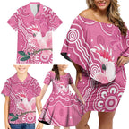 Australia Breast Cancer Awareness Family Matching Off Shoulder Short Dress and Hawaiian Shirt Pink Cockatoo Ribbon Aboriginal Art - Aussie Hoodie