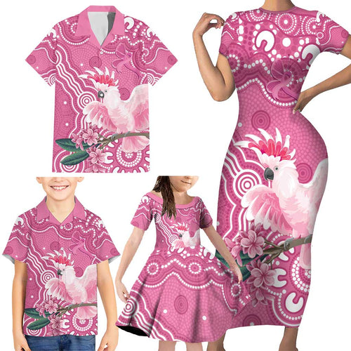 Australia Breast Cancer Awareness Family Matching Short Sleeve Bodycon Dress and Hawaiian Shirt Pink Cockatoo Ribbon Aboriginal Art - Aussie Hoodie