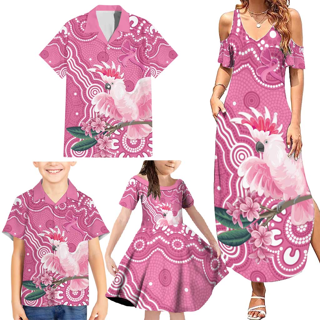Australia Breast Cancer Awareness Family Matching Summer Maxi Dress and Hawaiian Shirt Pink Cockatoo Ribbon Aboriginal Art - Aussie Hoodie