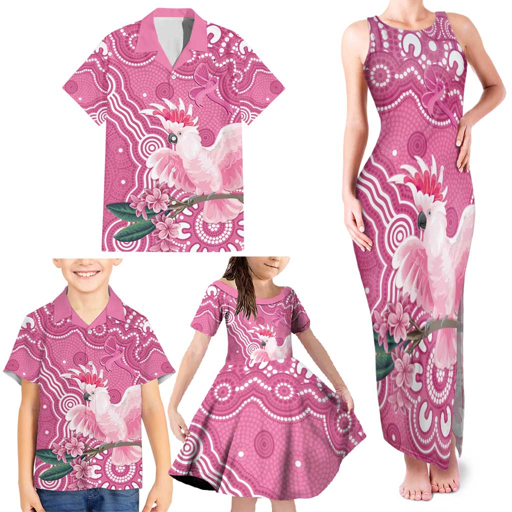Australia Breast Cancer Awareness Family Matching Tank Maxi Dress and Hawaiian Shirt Pink Cockatoo Ribbon Aboriginal Art - Aussie Hoodie