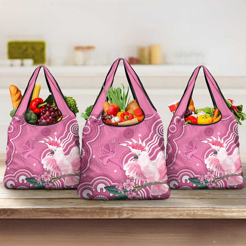 Australia Breast Cancer Awareness Grocery Bag Pink Cockatoo Ribbon Aboriginal Art - Aussie Hoodie