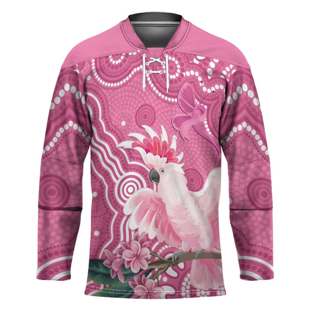 Australia Breast Cancer Awareness Hockey Jersey Pink Cockatoo Ribbon Aboriginal Art - Aussie Hoodie
