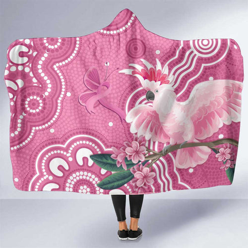 Australia Breast Cancer Awareness Hooded Blanket Pink Cockatoo Ribbon Aboriginal Art - Aussie Hoodie
