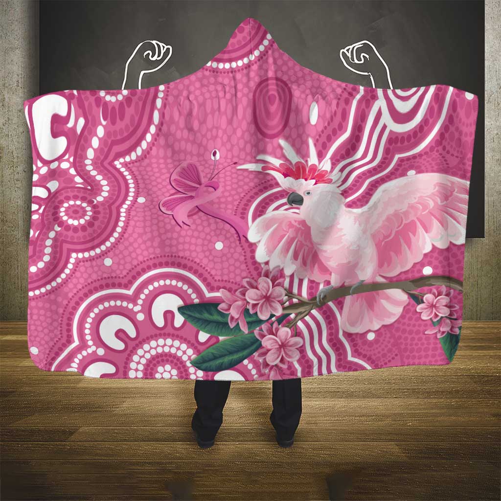 Australia Breast Cancer Awareness Hooded Blanket Pink Cockatoo Ribbon Aboriginal Art - Aussie Hoodie