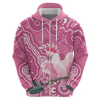 Australia Breast Cancer Awareness Hoodie Pink Cockatoo Ribbon Aboriginal Art - Aussie Hoodie