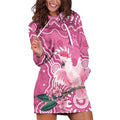 Australia Breast Cancer Awareness Hoodie Dress Pink Cockatoo Ribbon Aboriginal Art - Aussie Hoodie