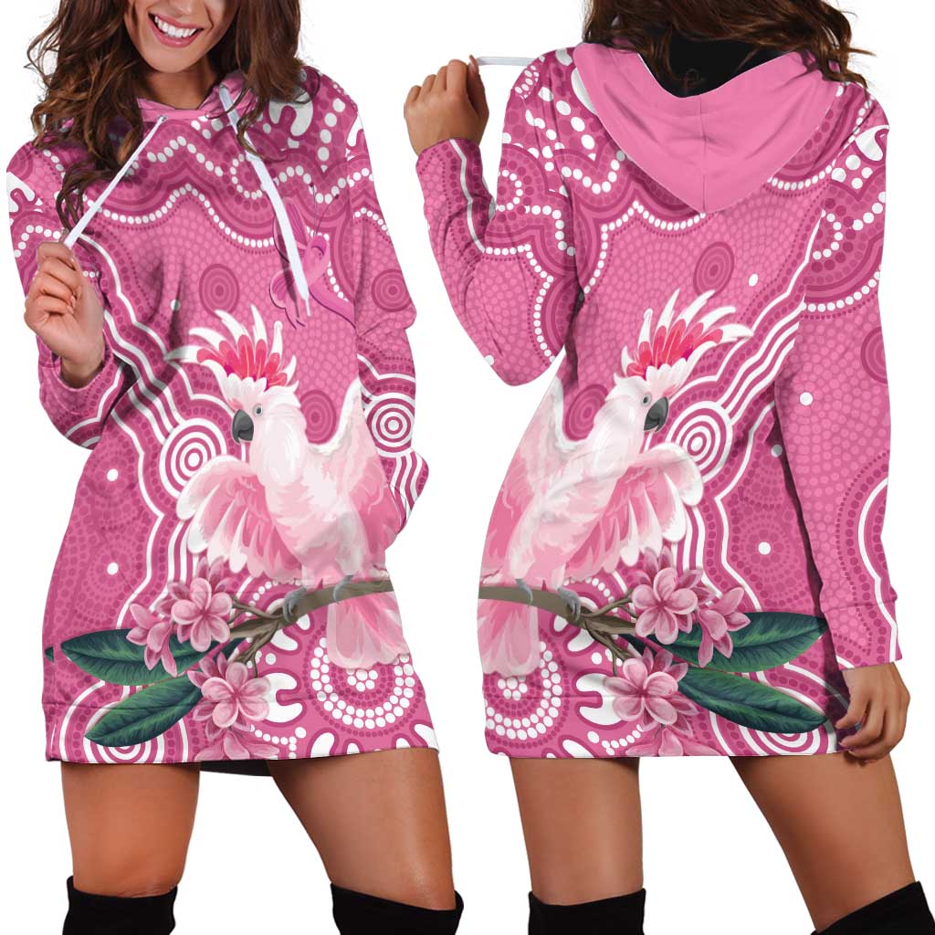 Australia Breast Cancer Awareness Hoodie Dress Pink Cockatoo Ribbon Aboriginal Art - Aussie Hoodie
