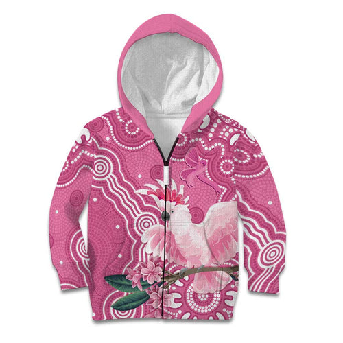 Australia Breast Cancer Awareness Kid Hoodie Pink Cockatoo Ribbon Aboriginal Art - Aussie Hoodie