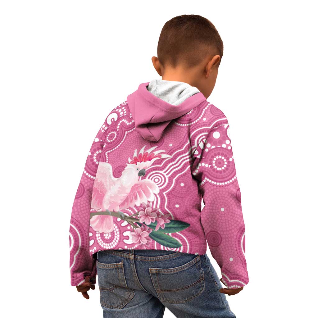 Australia Breast Cancer Awareness Kid Hoodie Pink Cockatoo Ribbon Aboriginal Art - Aussie Hoodie