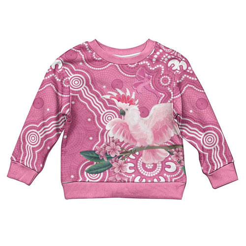 Australia Breast Cancer Awareness Kid Ugly Christmas Sweater Pink Cockatoo Ribbon Aboriginal Art - Aussie Hoodie