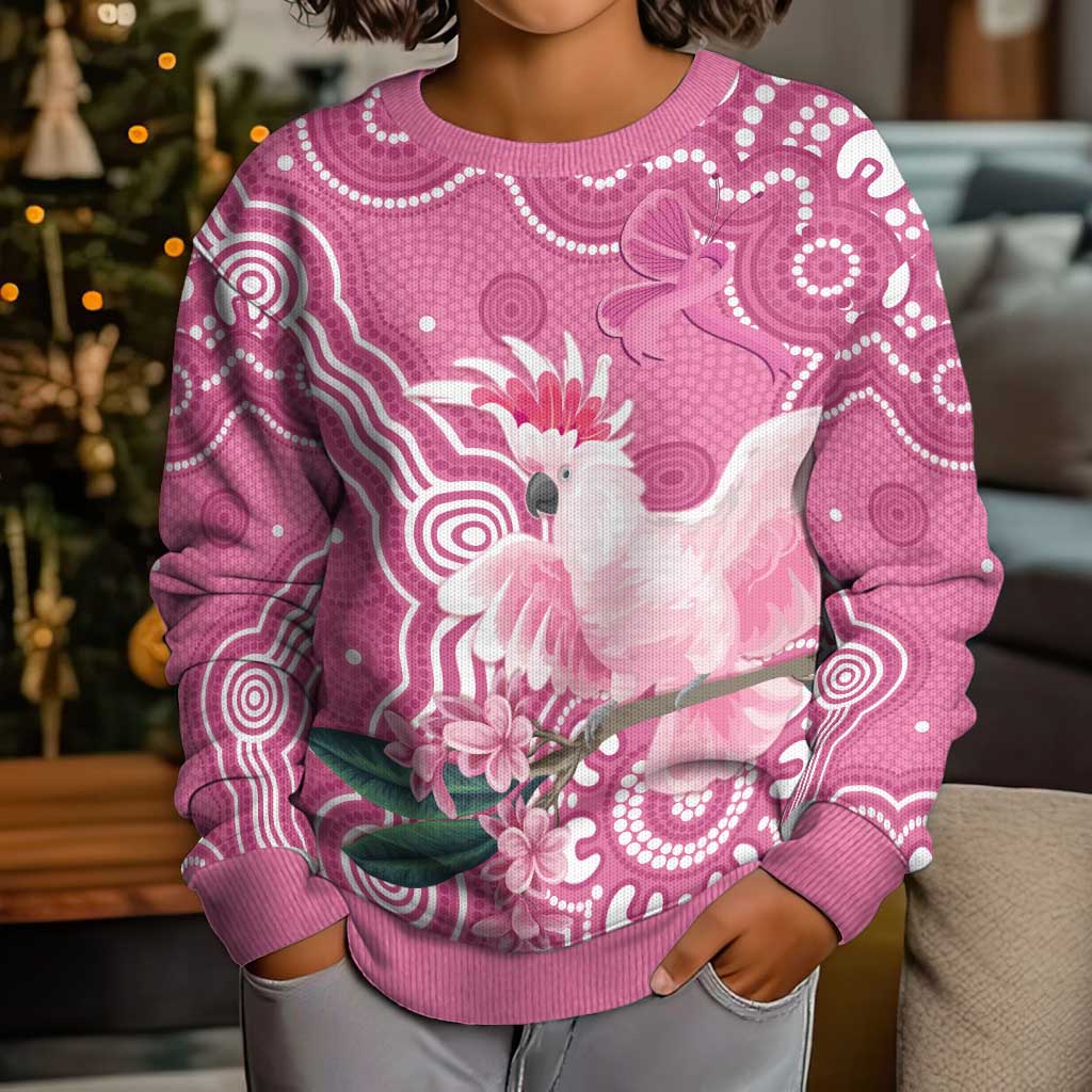 Australia Breast Cancer Awareness Kid Ugly Christmas Sweater Pink Cockatoo Ribbon Aboriginal Art - Aussie Hoodie