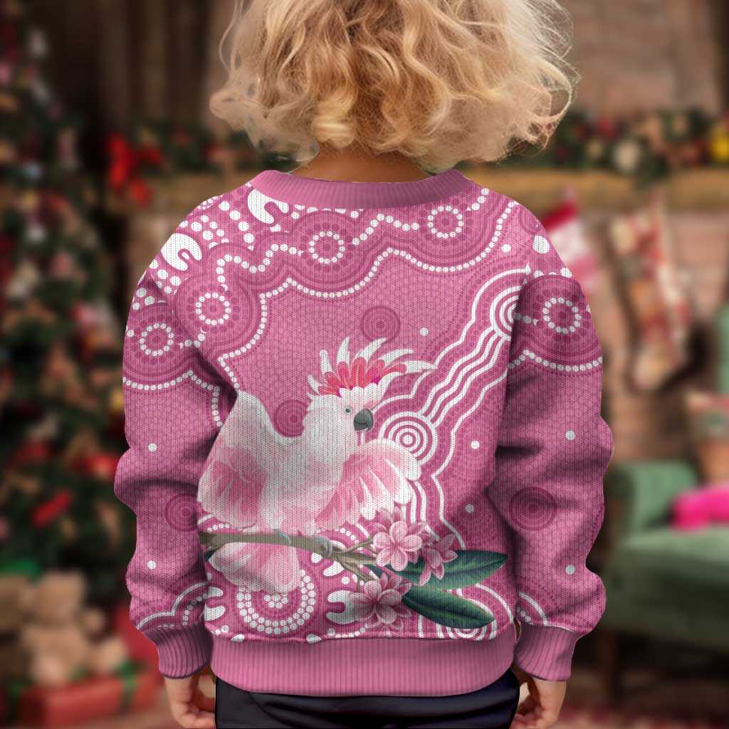 Australia Breast Cancer Awareness Kid Ugly Christmas Sweater Pink Cockatoo Ribbon Aboriginal Art - Aussie Hoodie