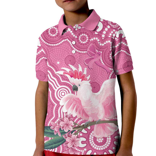 Australia Breast Cancer Awareness Kid Polo Shirt Pink Cockatoo Ribbon Aboriginal Art - Aussie Hoodie