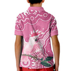 Australia Breast Cancer Awareness Kid Polo Shirt Pink Cockatoo Ribbon Aboriginal Art - Aussie Hoodie