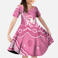 Australia Breast Cancer Awareness Kid Short Sleeve Dress Pink Cockatoo Ribbon Aboriginal Art - Aussie Hoodie