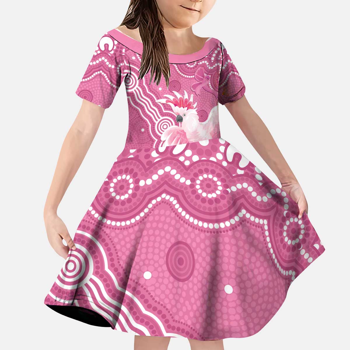 Australia Breast Cancer Awareness Kid Short Sleeve Dress Pink Cockatoo Ribbon Aboriginal Art - Aussie Hoodie