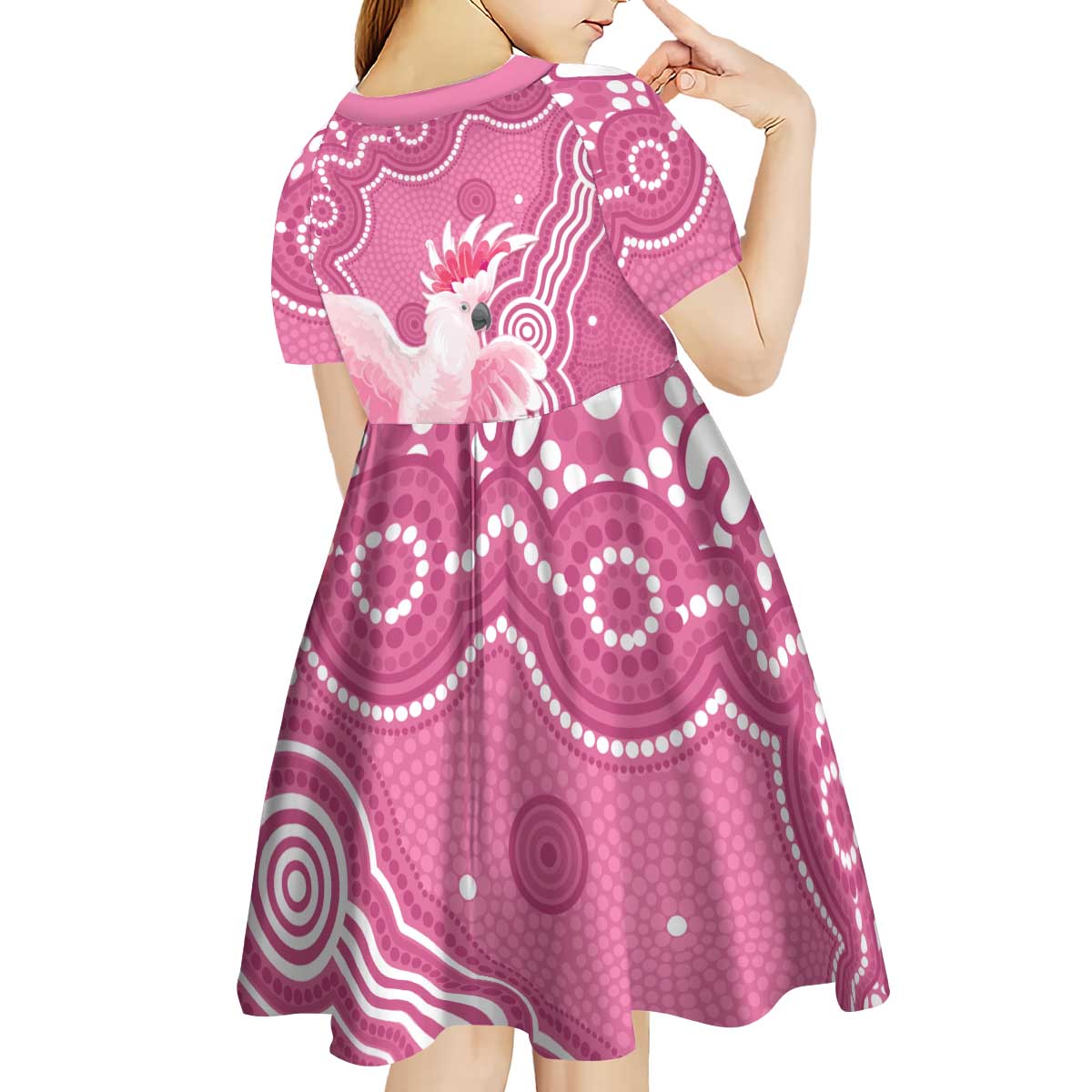 Australia Breast Cancer Awareness Kid Short Sleeve Dress Pink Cockatoo Ribbon Aboriginal Art - Aussie Hoodie