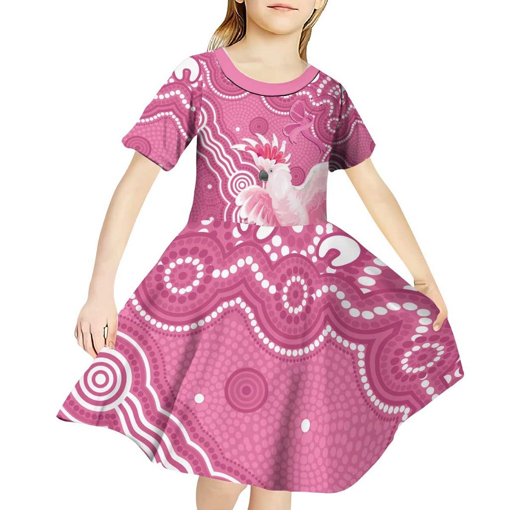 Australia Breast Cancer Awareness Kid Short Sleeve Dress Pink Cockatoo Ribbon Aboriginal Art - Aussie Hoodie