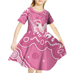 Australia Breast Cancer Awareness Kid Short Sleeve Dress Pink Cockatoo Ribbon Aboriginal Art - Aussie Hoodie