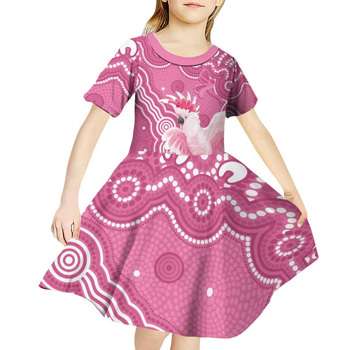 Australia Breast Cancer Awareness Kid Short Sleeve Dress Pink Cockatoo Ribbon Aboriginal Art - Aussie Hoodie