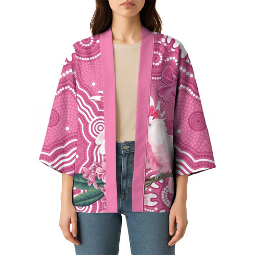Australia Breast Cancer Awareness Kimono Pink Cockatoo Ribbon Aboriginal Art - Aussie Hoodie