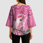 Australia Breast Cancer Awareness Kimono Sleeve Blouse Pink Cockatoo Ribbon Aboriginal Art - Aussie Hoodie