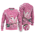 Australia Breast Cancer Awareness Ugly Christmas Sweater Pink Cockatoo Ribbon Aboriginal Art - Aussie Hoodie