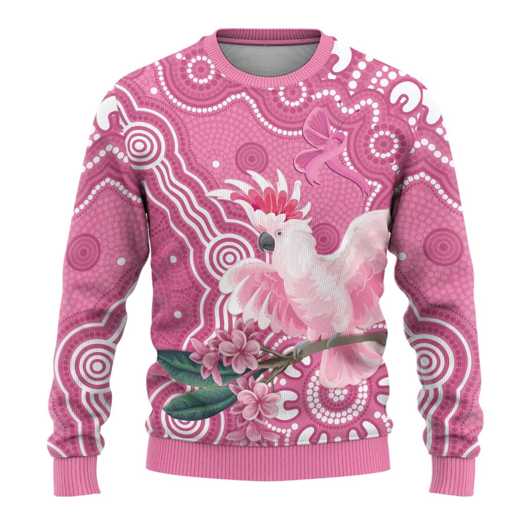 Australia Breast Cancer Awareness Ugly Christmas Sweater Pink Cockatoo Ribbon Aboriginal Art - Aussie Hoodie