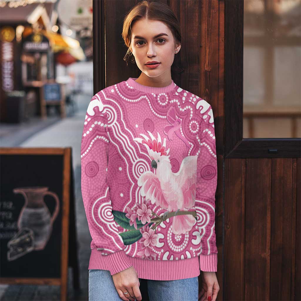Australia Breast Cancer Awareness Ugly Christmas Sweater Pink Cockatoo Ribbon Aboriginal Art - Aussie Hoodie