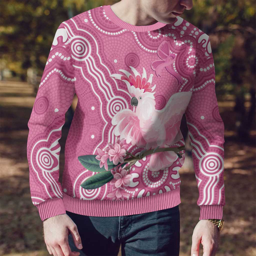 Australia Breast Cancer Awareness Ugly Christmas Sweater Pink Cockatoo Ribbon Aboriginal Art - Aussie Hoodie