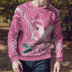 Australia Breast Cancer Awareness Ugly Christmas Sweater Pink Cockatoo Ribbon Aboriginal Art - Aussie Hoodie
