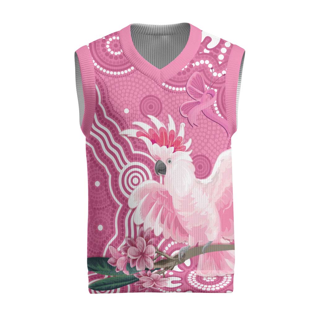 Australia Breast Cancer Awareness Christmas Knitted V-Neck Vest Pink Cockatoo Ribbon Aboriginal Art - Aussie Hoodie