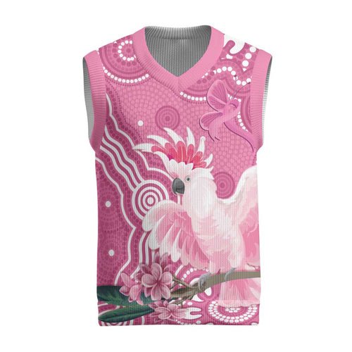 Australia Breast Cancer Awareness Christmas Knitted V-Neck Vest Pink Cockatoo Ribbon Aboriginal Art - Aussie Hoodie