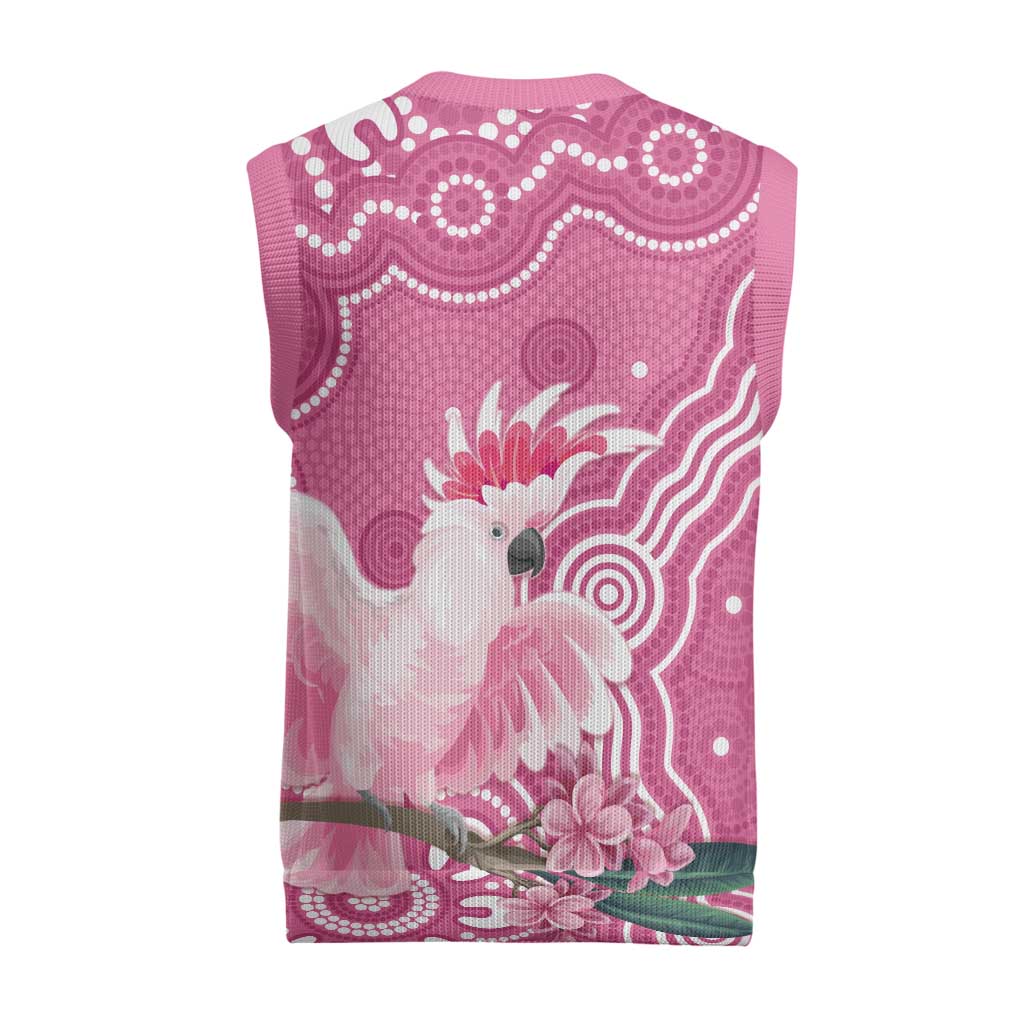 Australia Breast Cancer Awareness Christmas Knitted V-Neck Vest Pink Cockatoo Ribbon Aboriginal Art - Aussie Hoodie
