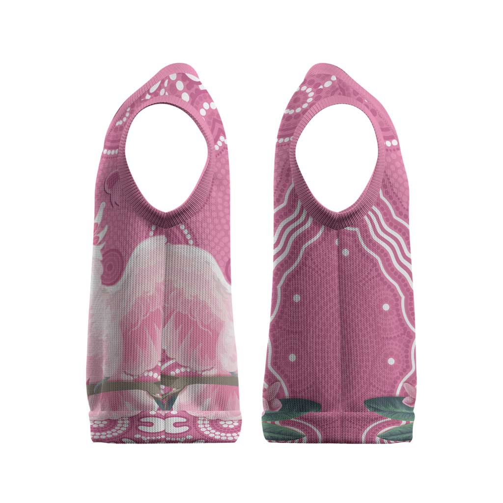 Australia Breast Cancer Awareness Christmas Knitted V-Neck Vest Pink Cockatoo Ribbon Aboriginal Art - Aussie Hoodie