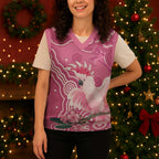Australia Breast Cancer Awareness Christmas Knitted V-Neck Vest Pink Cockatoo Ribbon Aboriginal Art - Aussie Hoodie