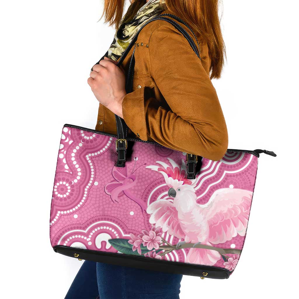 Australia Breast Cancer Awareness Leather Tote Bag Pink Cockatoo Ribbon Aboriginal Art - Aussie Hoodie