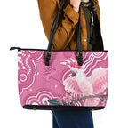 Australia Breast Cancer Awareness Leather Tote Bag Pink Cockatoo Ribbon Aboriginal Art - Aussie Hoodie
