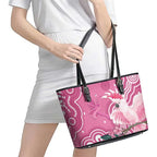 Australia Breast Cancer Awareness Leather Tote Bag Pink Cockatoo Ribbon Aboriginal Art - Aussie Hoodie