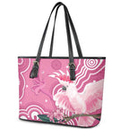 Australia Breast Cancer Awareness Leather Tote Bag Pink Cockatoo Ribbon Aboriginal Art - Aussie Hoodie